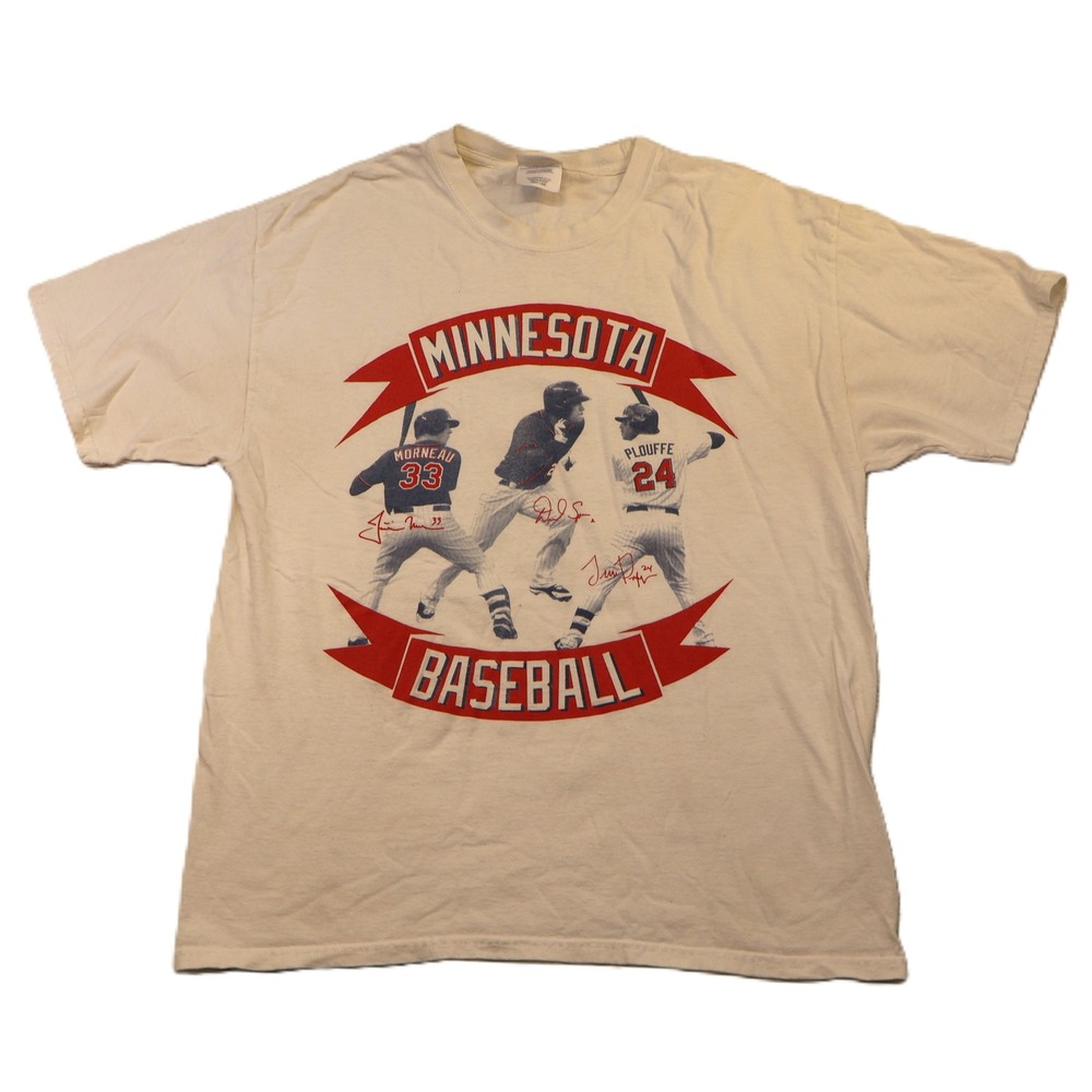 Port and Company Mens L T-Shirt Cream Minnesota Baseball Morneau Span Plouffe